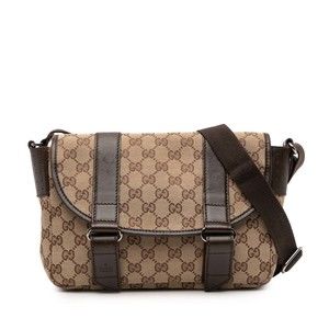 Pre-Loved Gucci Small GG Canvas Double Buckle Flap Messenger Bag